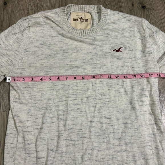 Vtg HOLLISTER Men’s L Long Sleeve Beige Gray Crew Neck Sweater Preppy Y2K - Picture 4 of 8